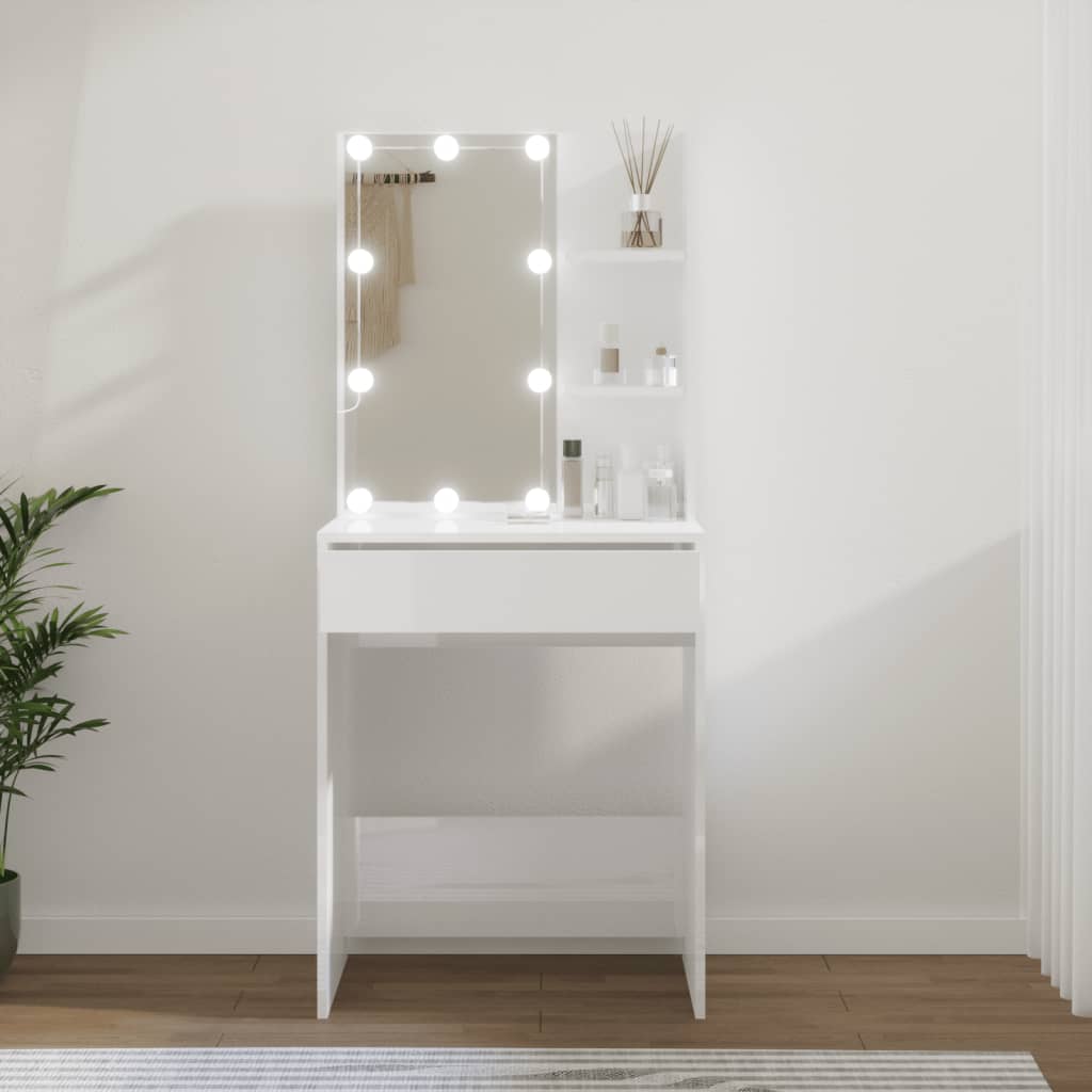 vidaXL Μπουντουάρ με LED Γυαλιστερό Λευκό 60x40x140 εκ.