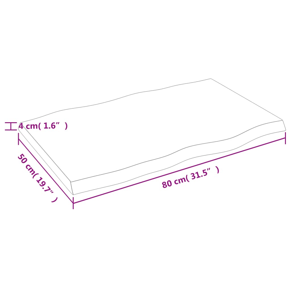 vidaXL Επιφ Τραπεζιού Αν Καφέ 80x50x(2-4)εκ. Ακατέργ. Μασίφ Ξύλο Δρυός