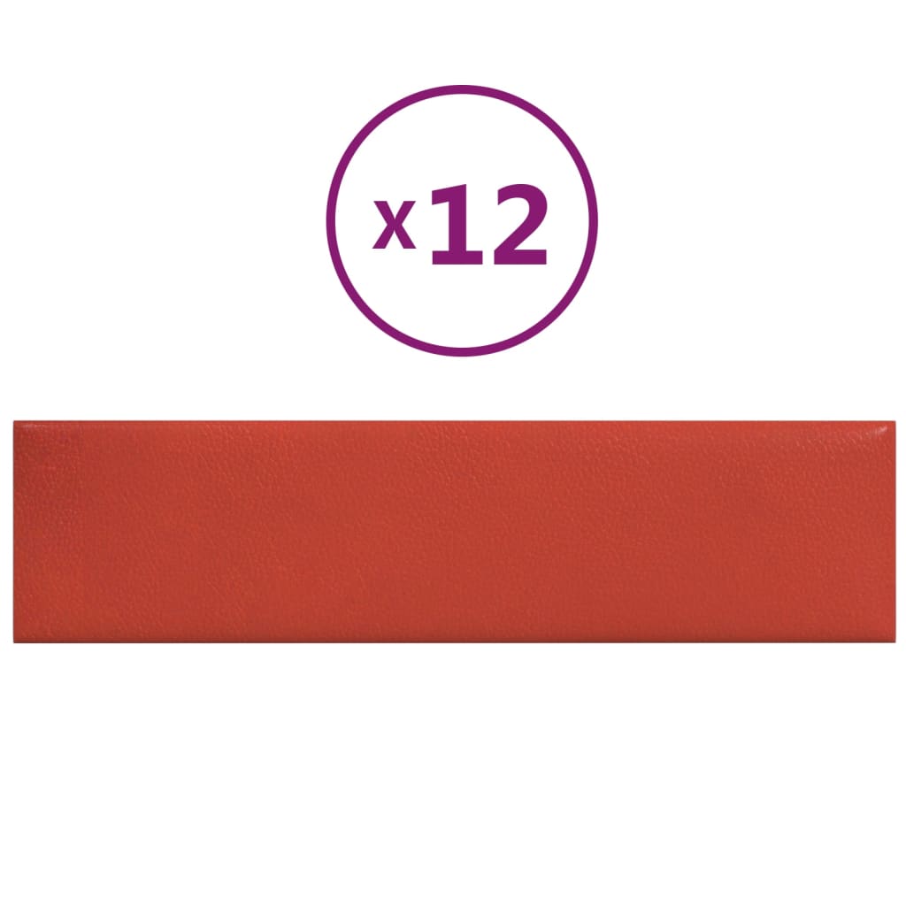vidaXL Πάνελ Τοίχου 12 τεμ. Κόκκινα 60x15 εκ. 1,08 μ² Συνθ. Δέρμα
