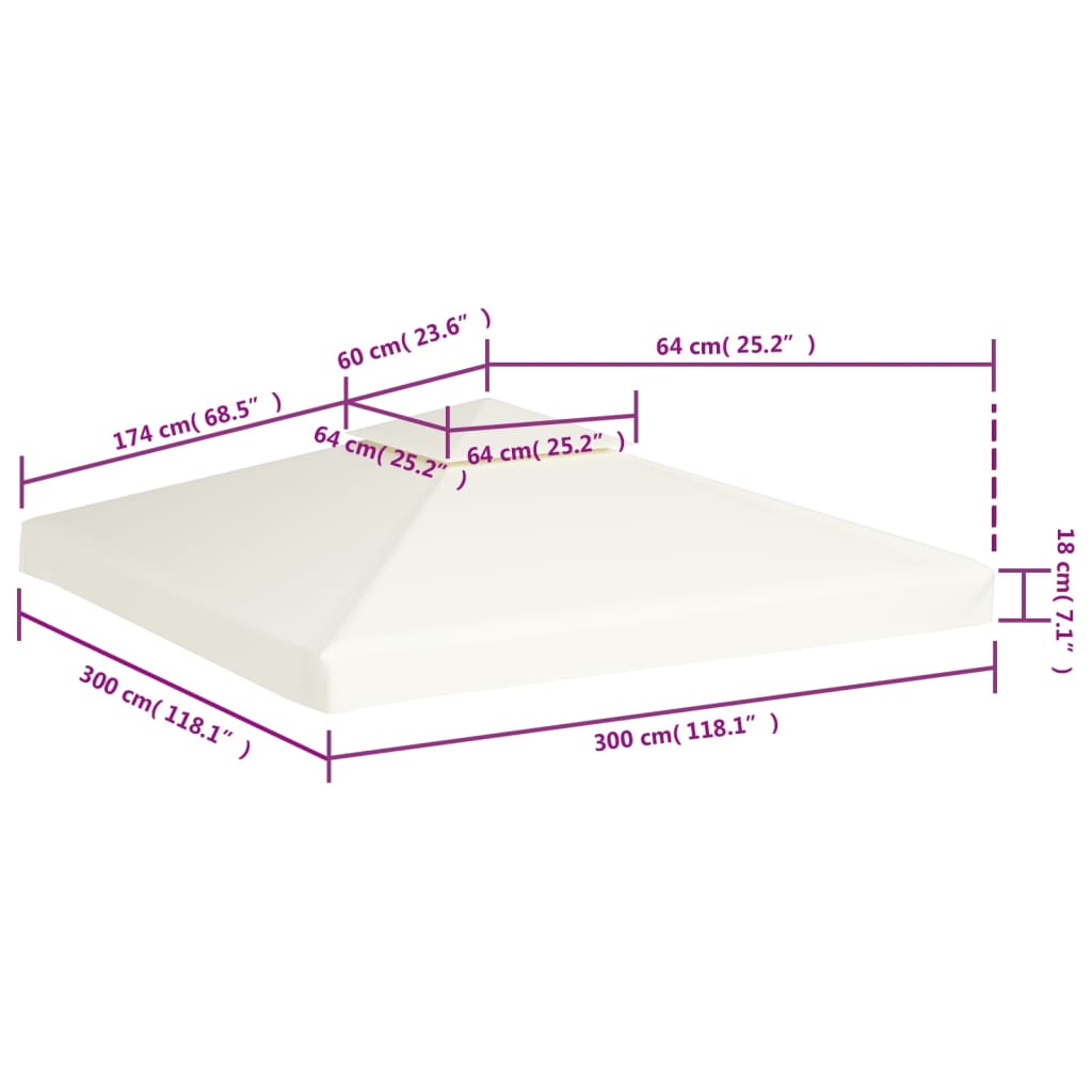 vidaXL Κάλυμμα Ανταλλακτικό για Κιόσκι 310 γρ./μ² Λευκό Κρεμ 3 x 3 μ.
