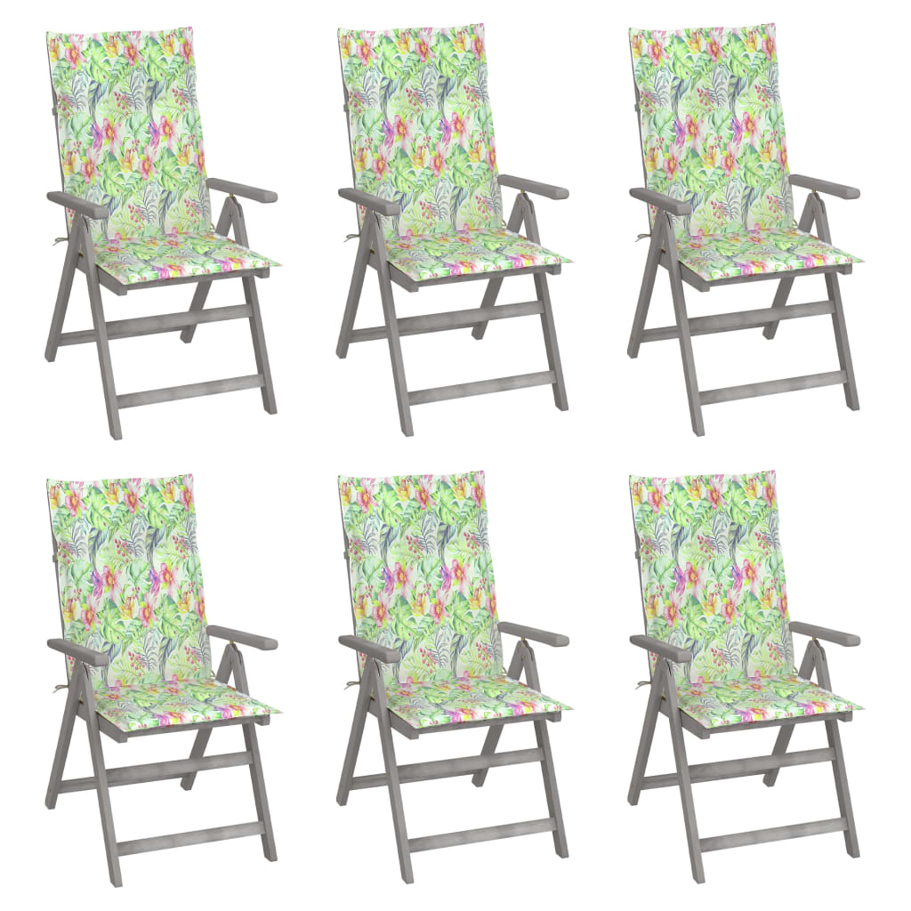 vidaXL Καρέκλες Κήπου Ανακλινόμενες 6 τεμ. Ξύλο Ακακίας με Μαξιλάρια