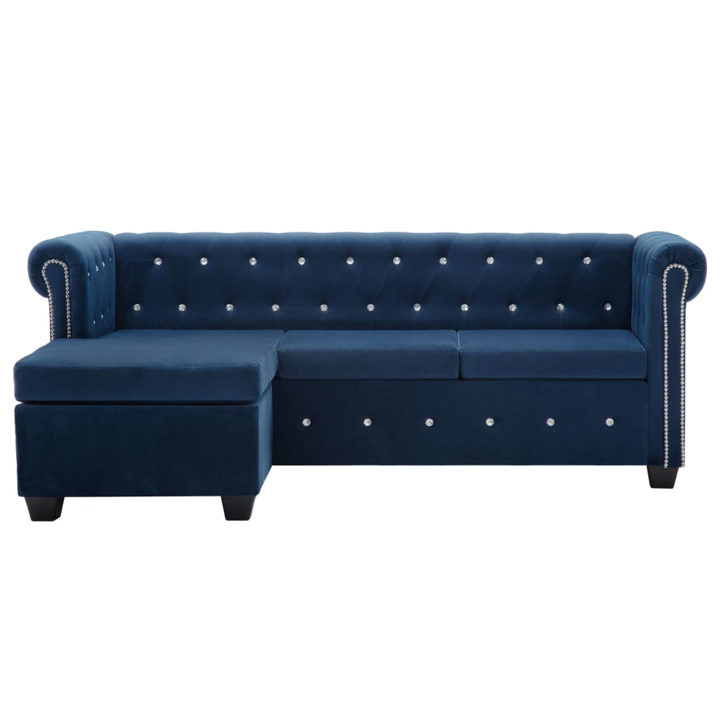 vidaXL Καναπές Γωνιακός Chesterfield Μπλε 199 x 142 x 72 εκ. Βελούδο