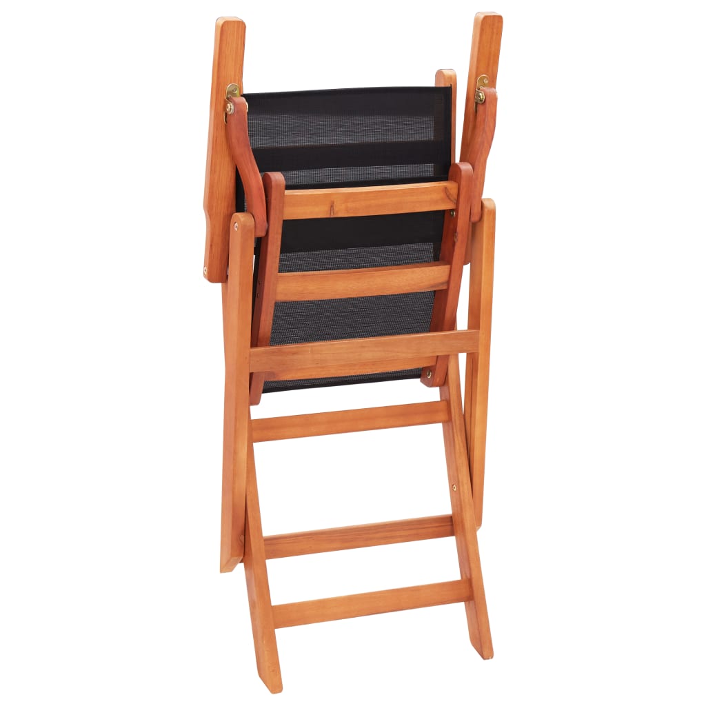 vidaXL Καρέκλες Πτυσσόμενες 2τεμ. Μαύρες Μασίφ Ξύλο Ευκαλ./Τεξτιλίνη