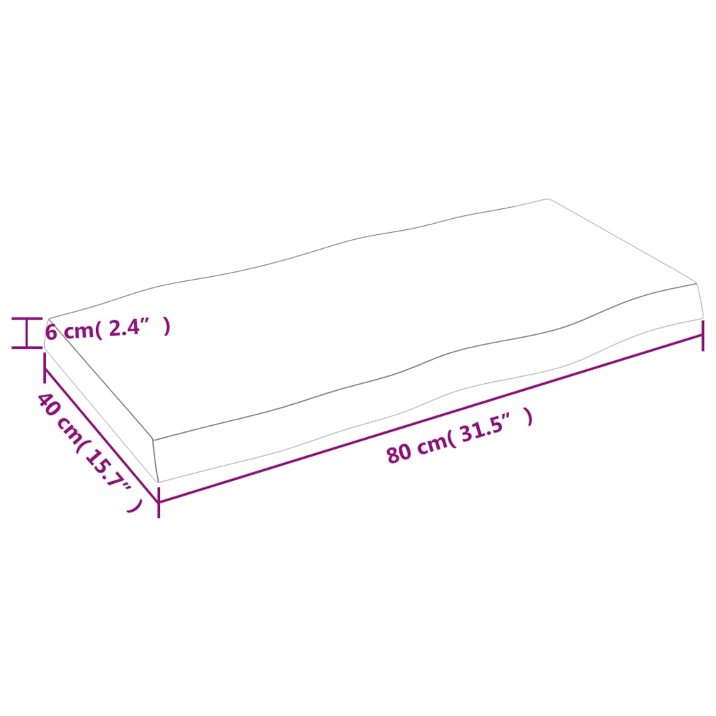 vidaXL Επιφ Τραπεζιού Αν Καφέ 80x40x(2-6)εκ. Ακατέργ. Μασίφ Ξύλο Δρυός