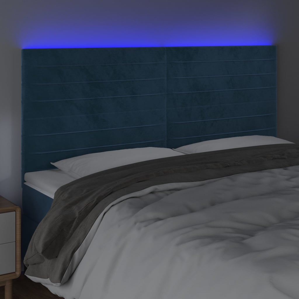 vidaXL Κεφαλάρι Κρεβατιού LED Σκούρο Μπλε 200x5x118/128 εκ. Βελούδινο