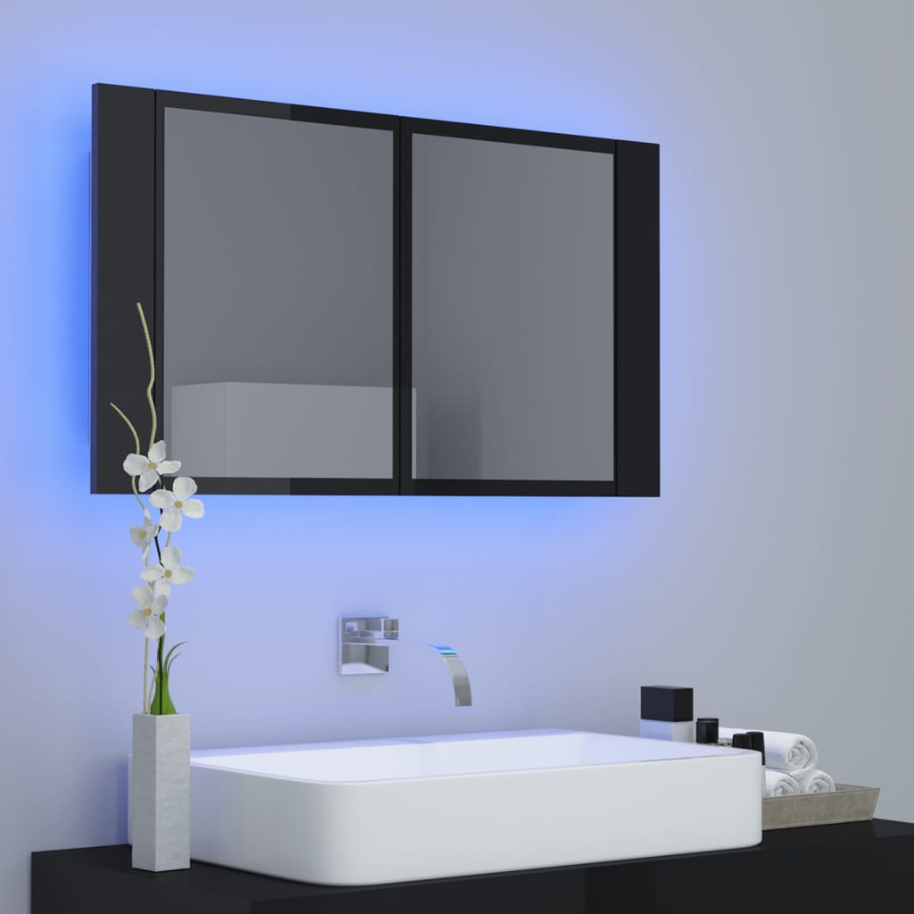 vidaXL Ντουλάπι Μπάνιου με Καθρέφτη και LED Γυαλ. Μαύρο Ακρυλικός