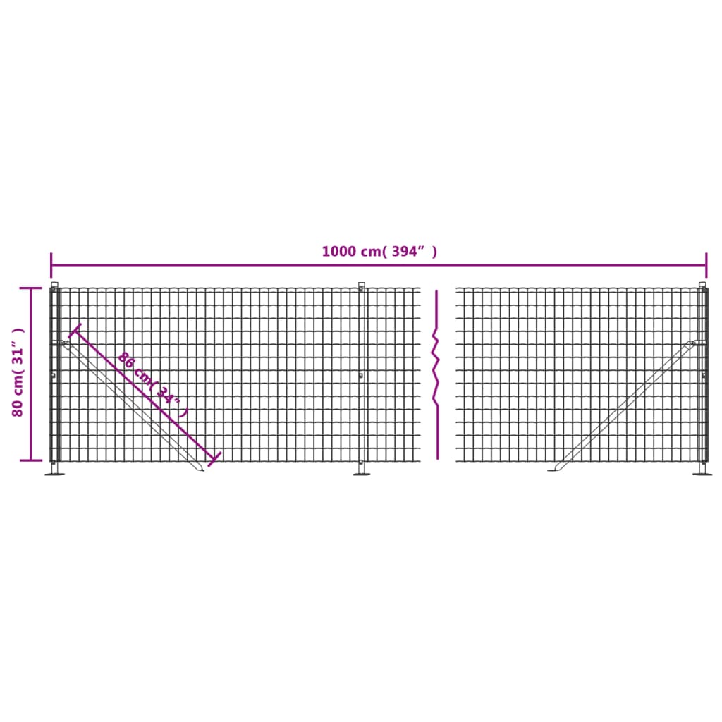 vidaXL Συρματόπλεγμα Περίφραξης Πράσινο 0,8x10 μ. με Βάσεις Φλάντζα