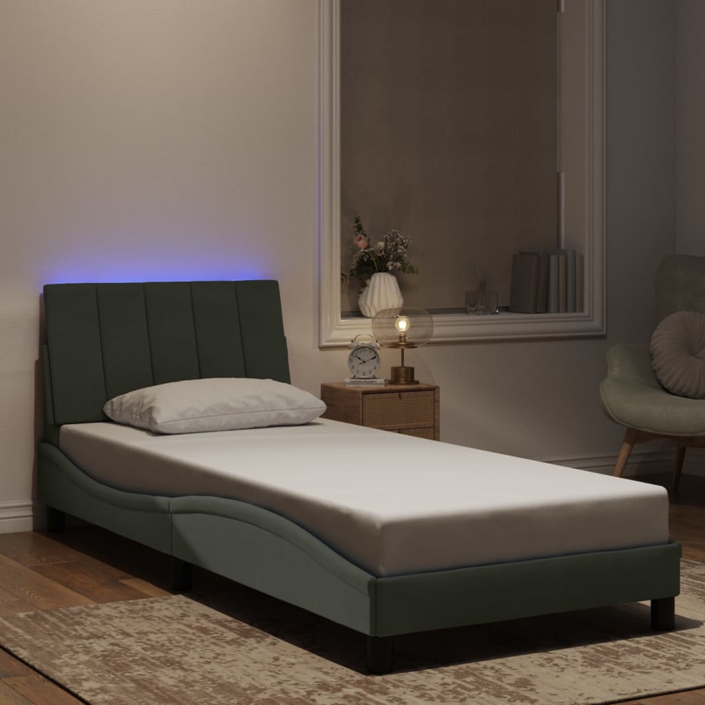 vidaXL Πλαίσιο Κρεβατιού με LED Ανοιχτό Γκρι 90x190 εκ. Βελούδινο