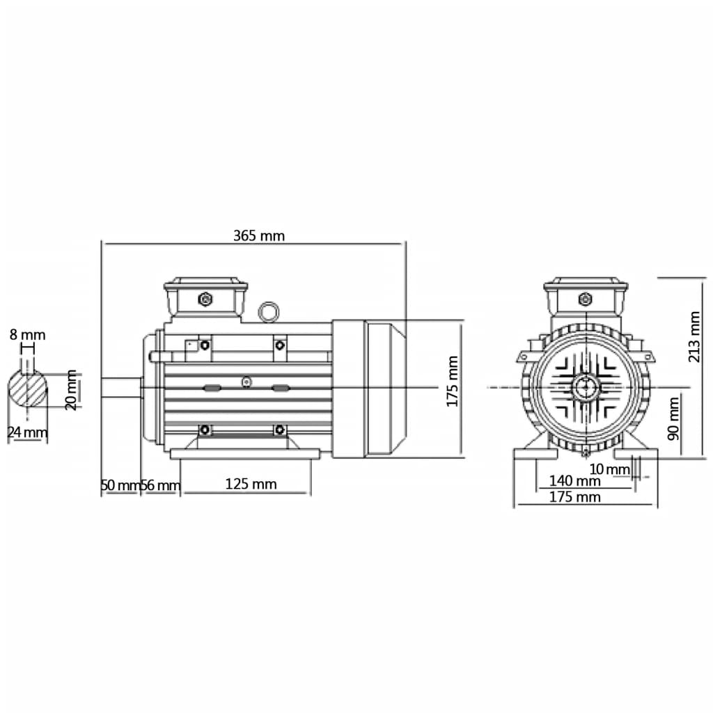 vidaXL Ηλεκτρικός Κινητήρας Τριφασικός Αλουμινίου 2,2kW / 3HP 2840 RPM