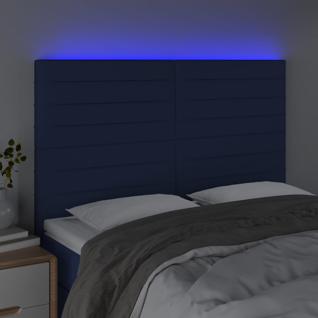 vidaXL Κεφαλάρι Κρεβατιού LED Μπλε 144x5x118/128 εκ. Υφασμάτινο