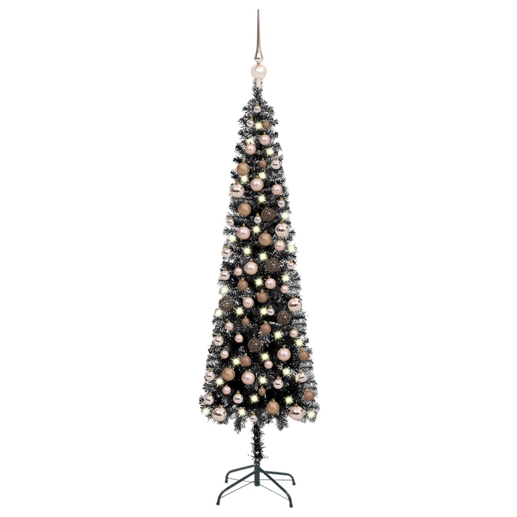 vidaXL Χριστουγεννιάτικο Δέντρο Προφωτ. Slim με Μπάλες Μαύρο 240εκ