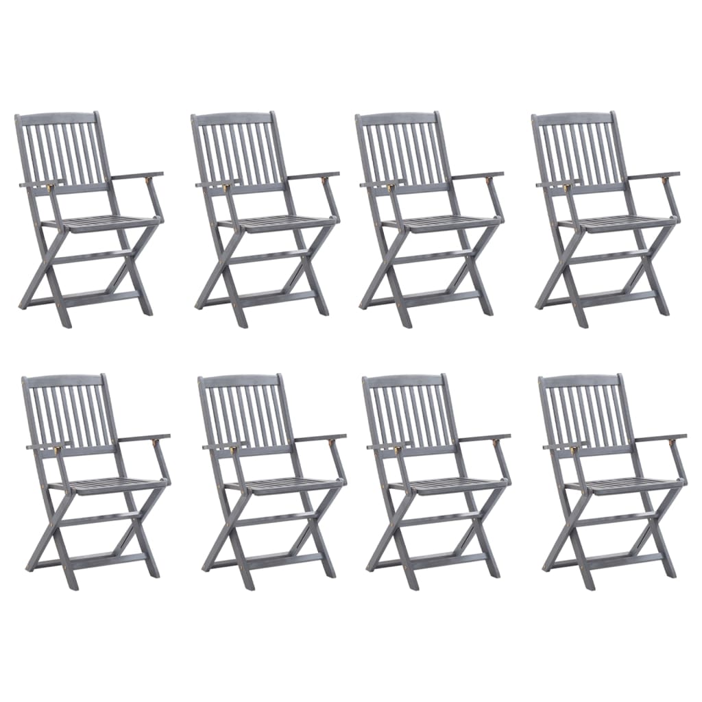vidaXL Καρέκλες Εξ. Χώρου Πτυσσόμενες 8 τεμ. Ξύλο Ακακίας με Μαξιλάρια