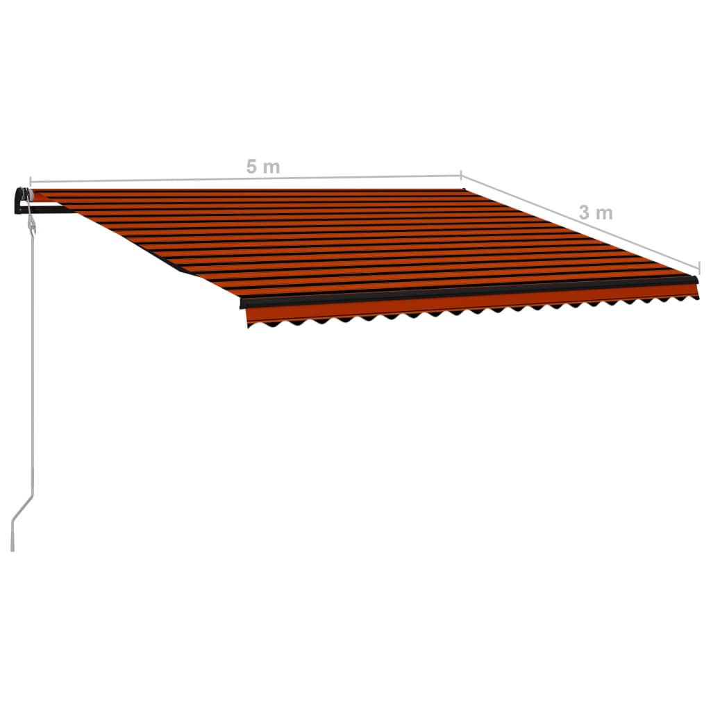 vidaXL Τέντα Συρόμενη με Αισθ. Ανέμου & LED Πορτοκαλί/Καφέ 500x300 εκ.