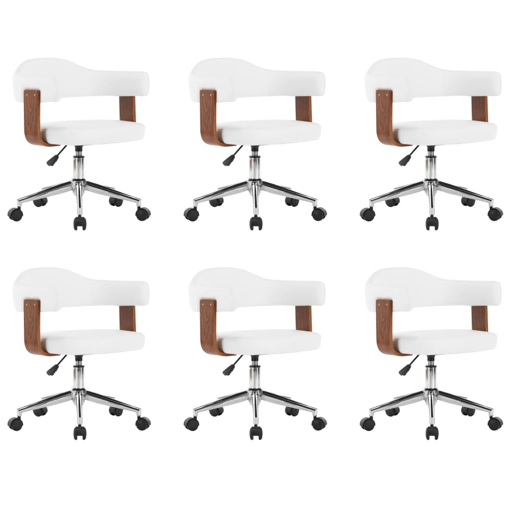 vidaXL Καρέκλες Τραπεζαρίας Περιστρ. 6τεμ Λευκές Λυγ. Ξύλο/Συνθ. Δέρμα