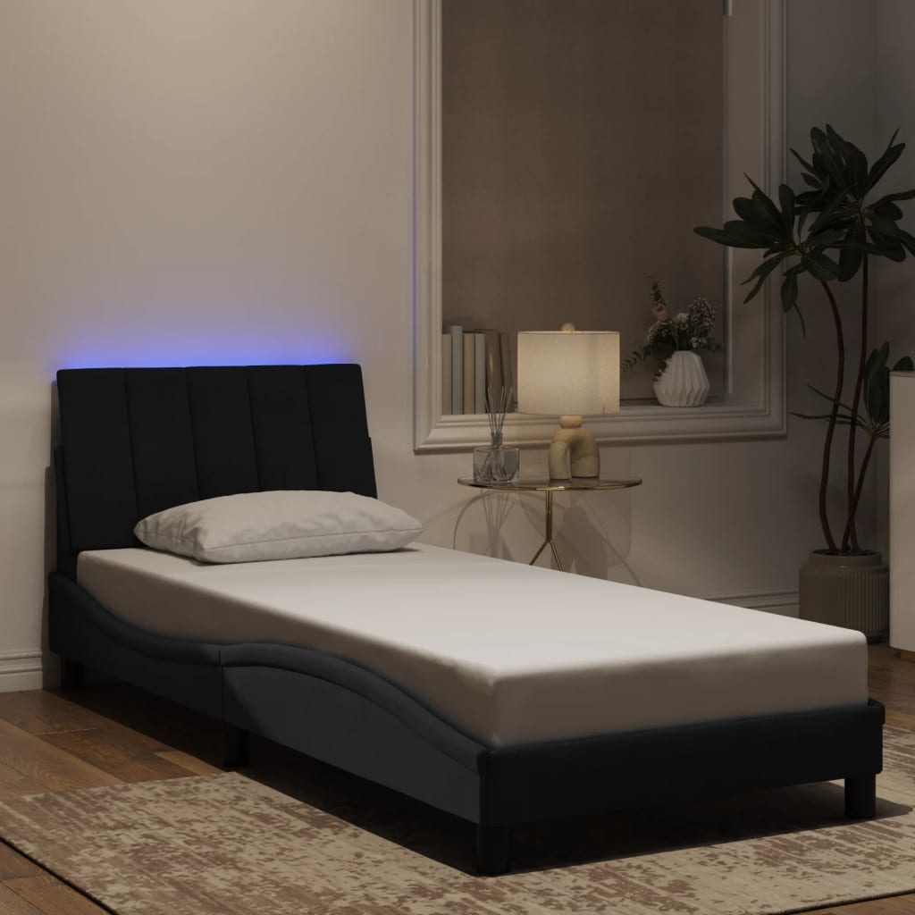 vidaXL Πλαίσιο Κρεβατιού με LED Μαύρο 90x190 εκ. Βελούδινο