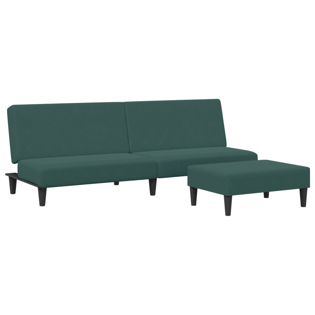 vidaXL Καναπές Κρεβάτι Διθέσιος με Υποπόδιο Σκούρο Πράσινο Βελούδινος