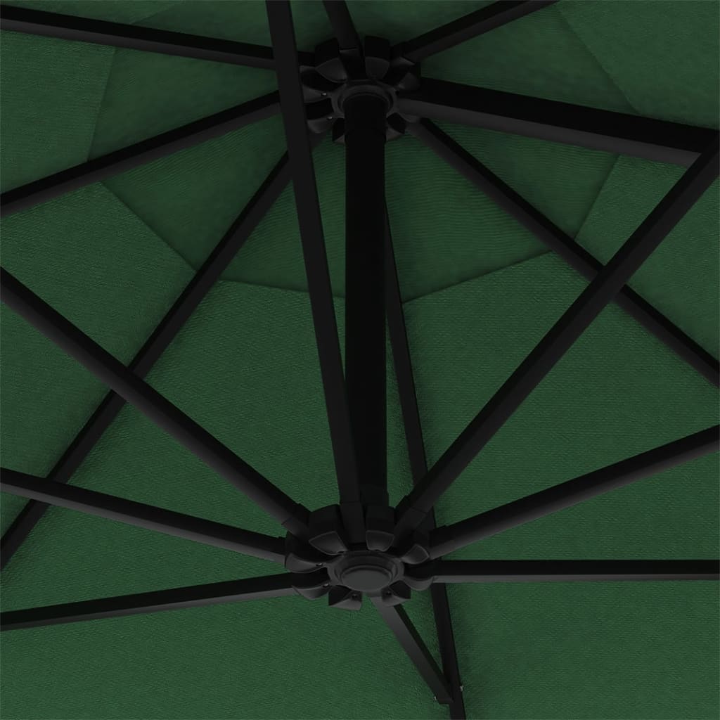 vidaXL Ομπρέλα Τοίχου με LED Πράσινη 300 εκ. με Μεταλλικό Ιστό