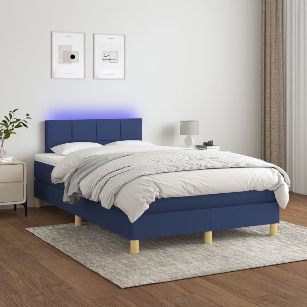 vidaXL Κρεβάτι Boxspring με Στρώμα & LED Μπλε 120x200 εκ. Υφασμάτινο