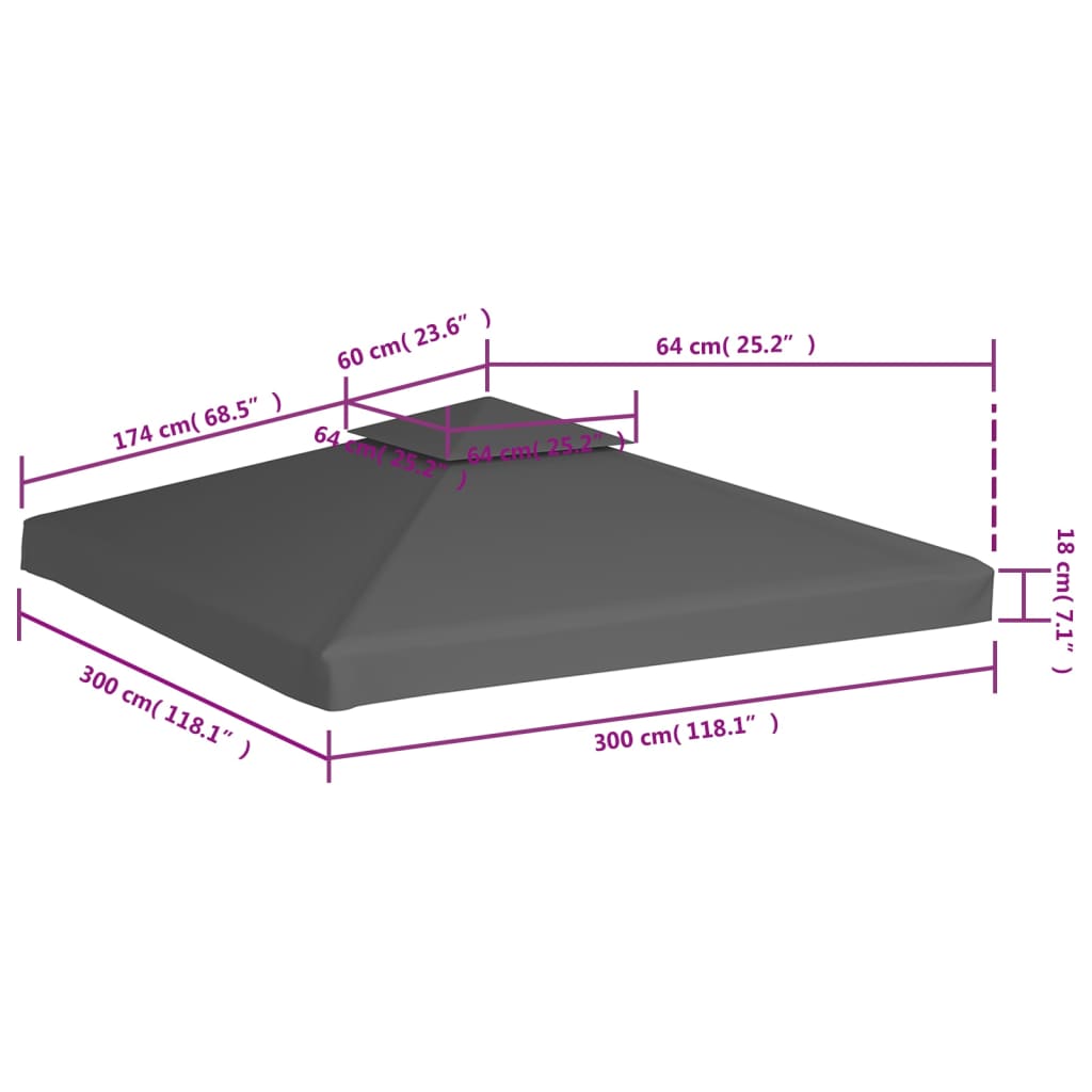 vidaXL Κάλυμμα για Κιόσκι 2 Επιπέδων Χρώμα Taupe 3 x 3 μ. 310 γρ./μ²