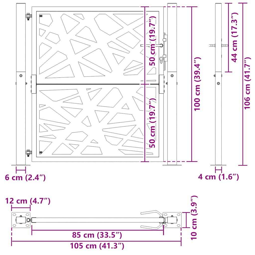 vidaXL Πύλη κήπου Μαύρη 105x106 cm Ατσάλινη ελαφριά σχεδίαση