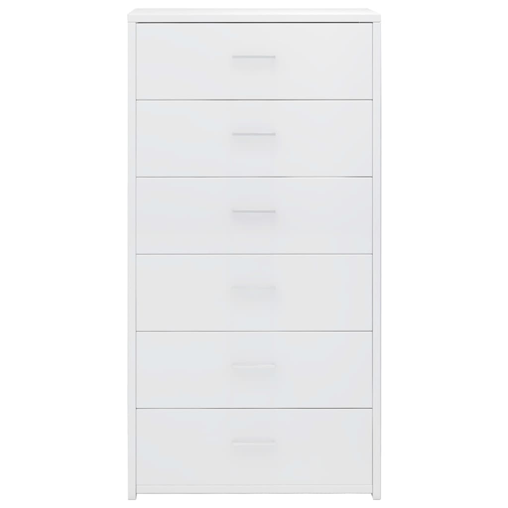 vidaXL Συρταριέρα με 6 Συρτάρια Γυαλ. Λευκό 50x34x96 εκ. Μοριοσανίδα