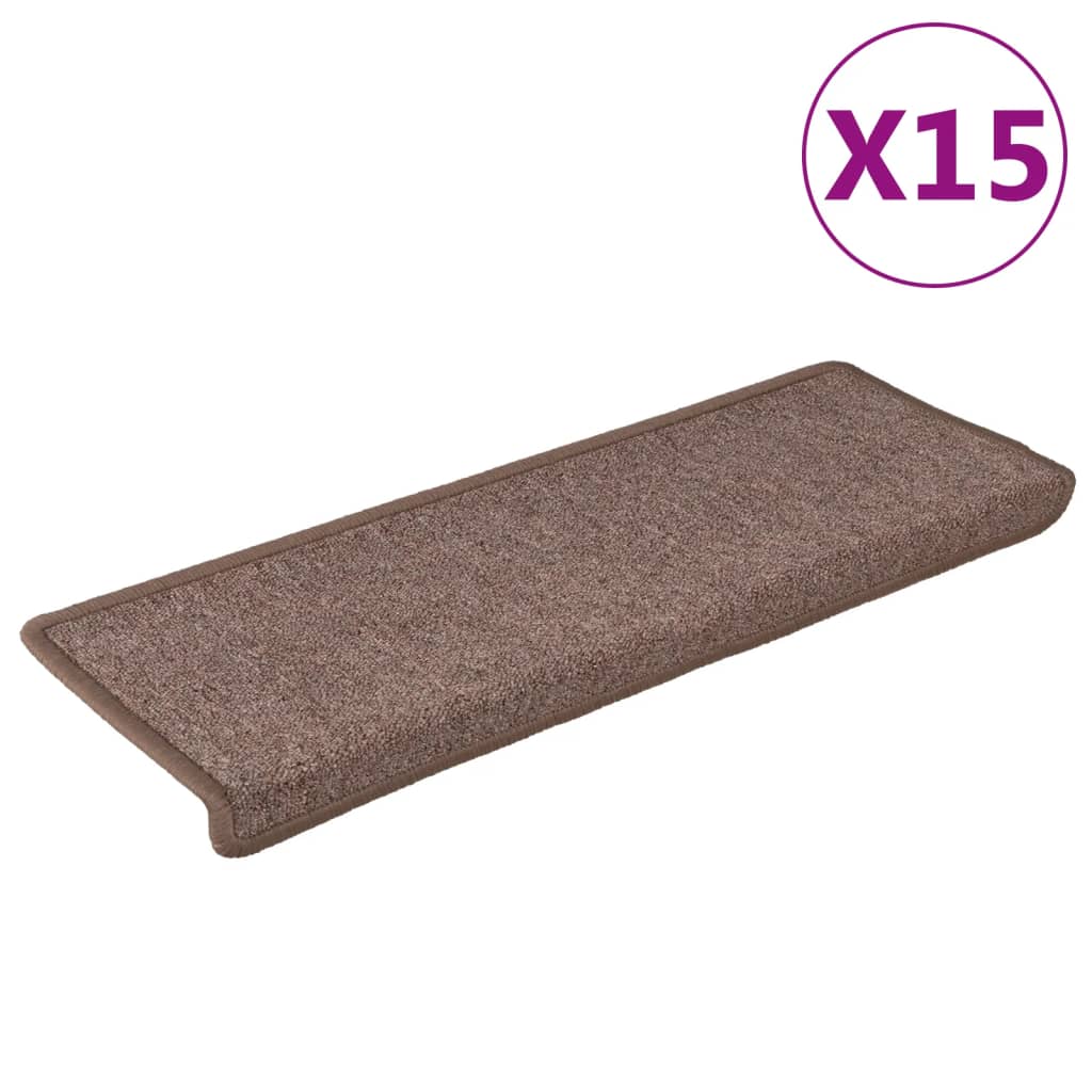 vidaXL Πατάκια Σκάλας Μοκέτα 15 τεμ. Καφέ 65x21x4 εκ.