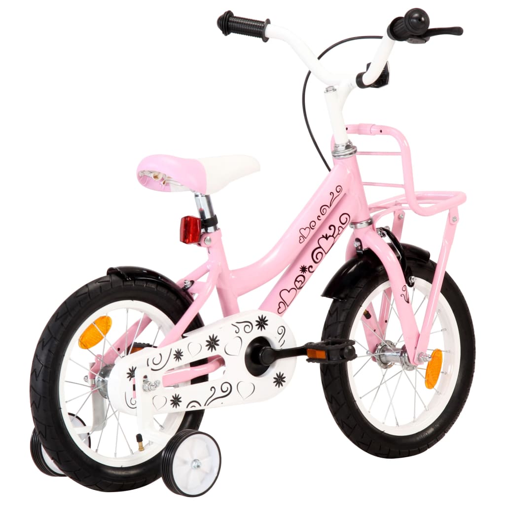 vidaXL Ποδήλατο Παιδικό Λευκό/Ροζ 14 Ιντσών με Μπροστινή Σχάρα