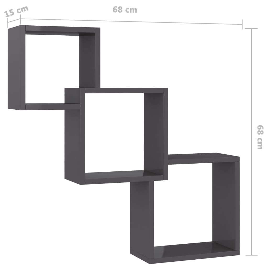vidaXL Ράφια Κύβοι Τοίχου Γυαλιστερό Μαύρο 68x15x68 εκ. Μοριοσανίδα