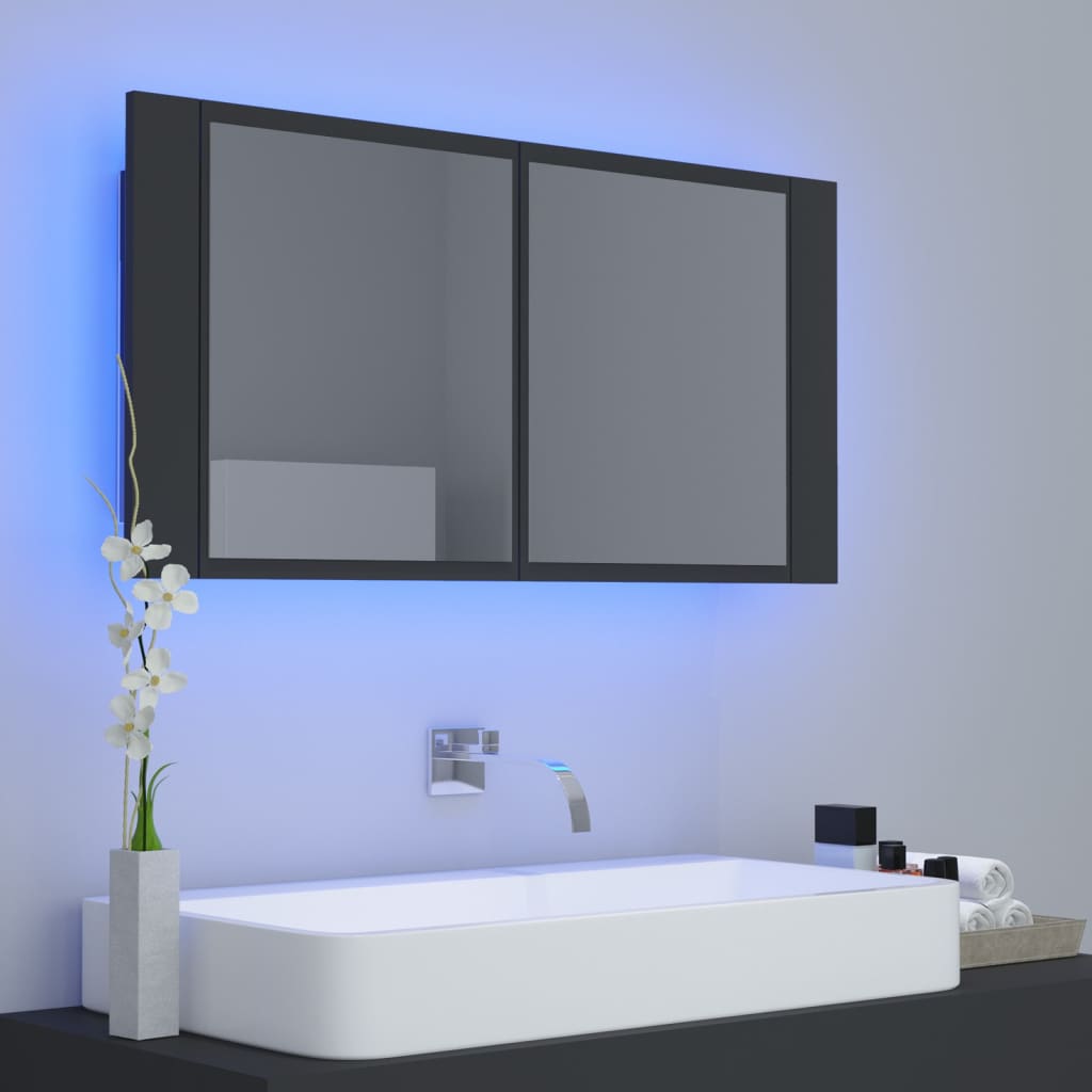 vidaXL Ντουλάπι Μπάνιου με Καθρέφτη και LED Γκρι 90x12x45εκ. Ακρυλικός