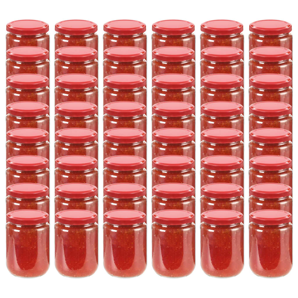 vidaXL Βάζα Μαρμελάδας 48 τεμ. 230 ml Γυάλινα με Κόκκινα Καπάκια