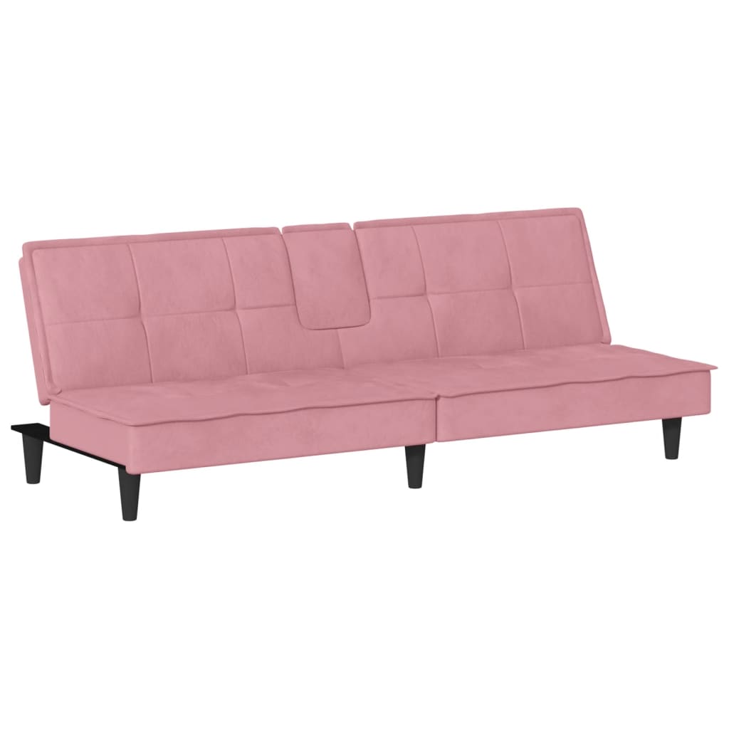 vidaXL Καναπές Κρεβάτι με Ποτηροθήκη Ροζ Βελούδινος