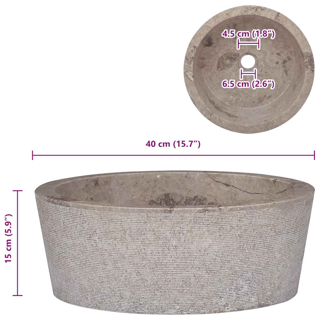 vidaXL Νιπτήρας Γκρι Ø40 x 15 εκ. Μαρμάρινος