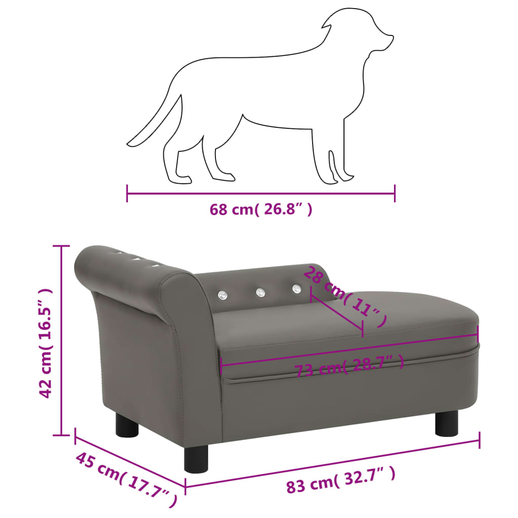 vidaXL Καναπές-Κρεβάτι Σκύλου Γκρι 83x45x42 εκ. από Συνθετικό Δέρμα