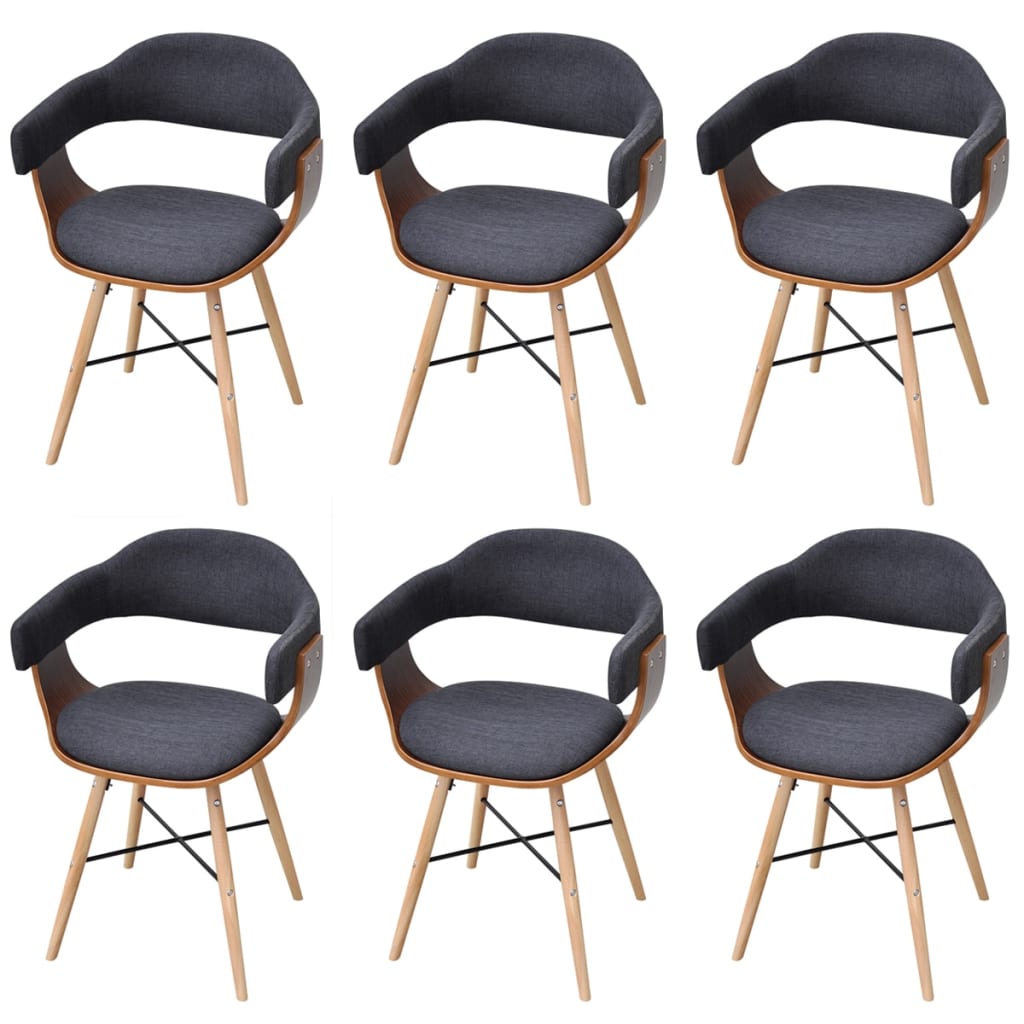 vidaXL Καρέκλες Τραπεζαρίας 6 τεμ. Σκούρο Γκρι Λυγισμένο Ξύλο / Ύφασμα