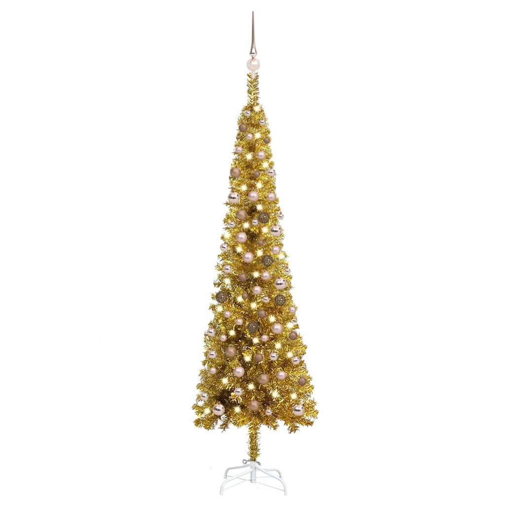 vidaXL Χριστουγεννιάτικο Δέντρο Προφωτ. Slim με Μπάλες Χρυσό 210 εκ.