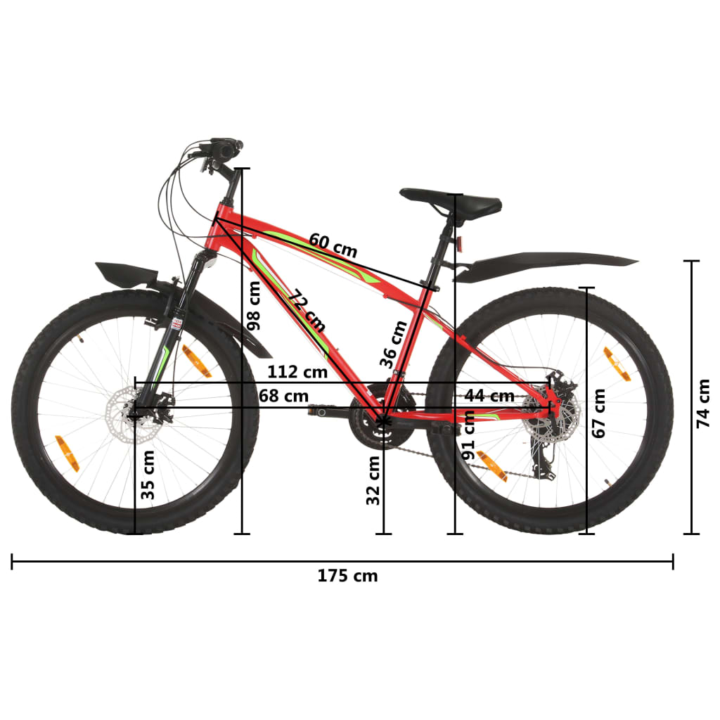 vidaXL Ποδήλατο Mountain 26'' Κόκκινο με 21 Ταχύτητες 36 εκ.