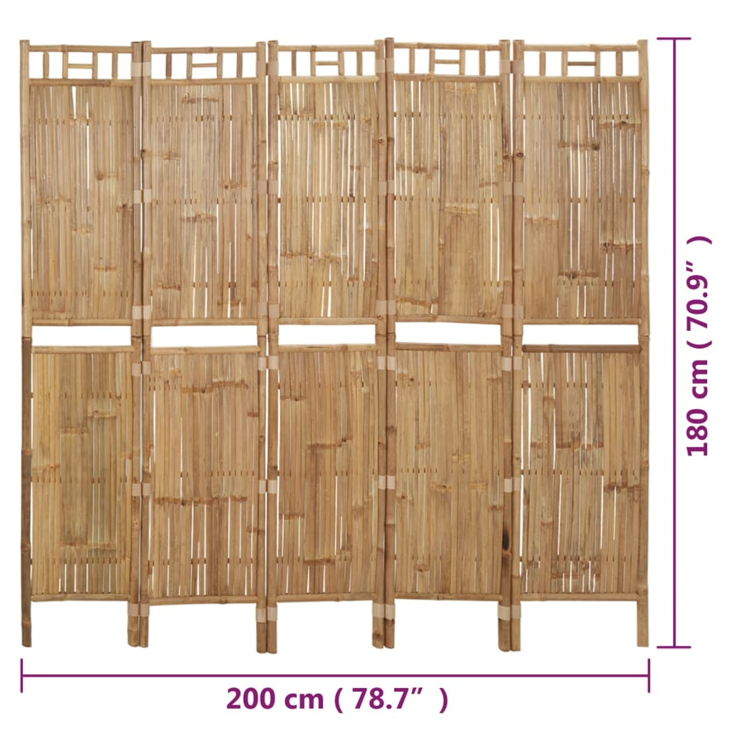 vidaXL Διαχωριστικό Δωματίου με 5 Πάνελ 200 x 180 εκ. από Μπαμπού