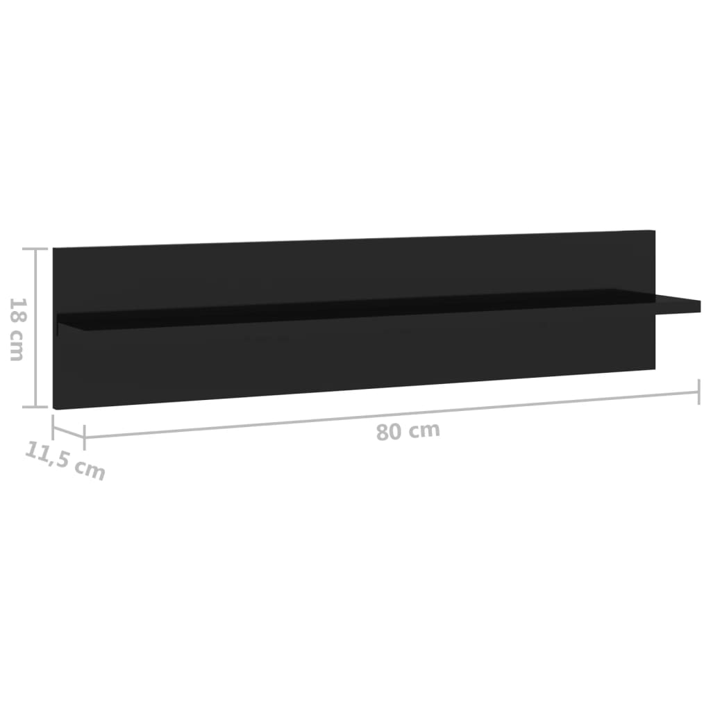 vidaXL Ραφιέρες Τοίχου 2τεμ Γυαλιστερό Μαύρο 80x11,5x18 εκ Μοριοσανίδα