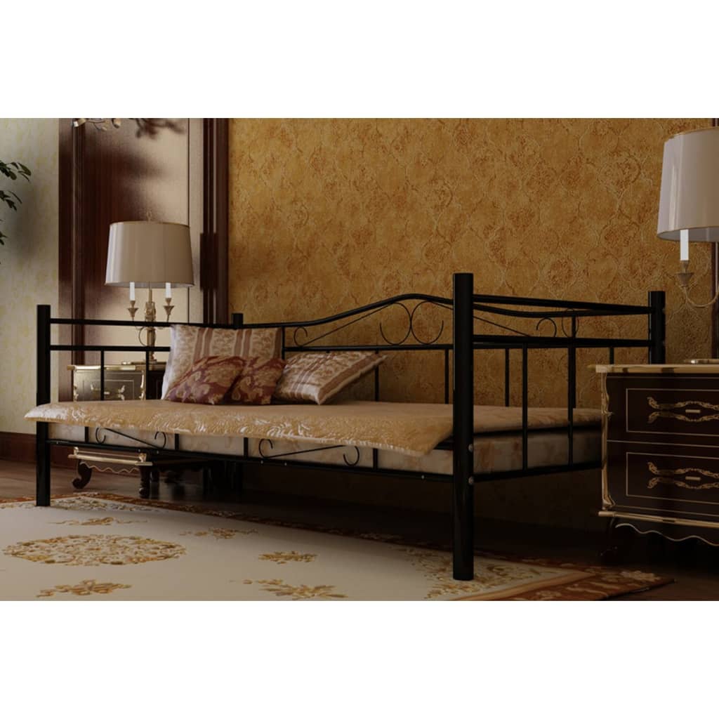 vidaXL Καναπές - Κρεβάτι Μαύρος 90 x 200 εκ. Μεταλλικός με Στρώμα