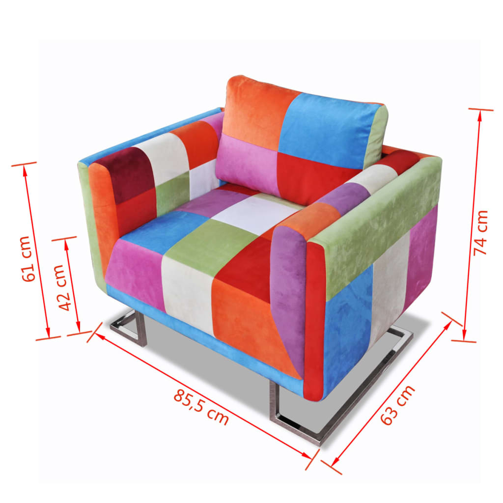 vidaXL Πολυθρόνα Cube με Σχέδιο Patchwork και Πόδια Χρωμίου Υφασμάτινη