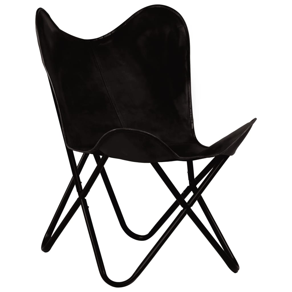 vidaXL Καρέκλες Πεταλούδα Παιδικές 2 τεμ. Μαύρες από Γνήσιο Δέρμα
