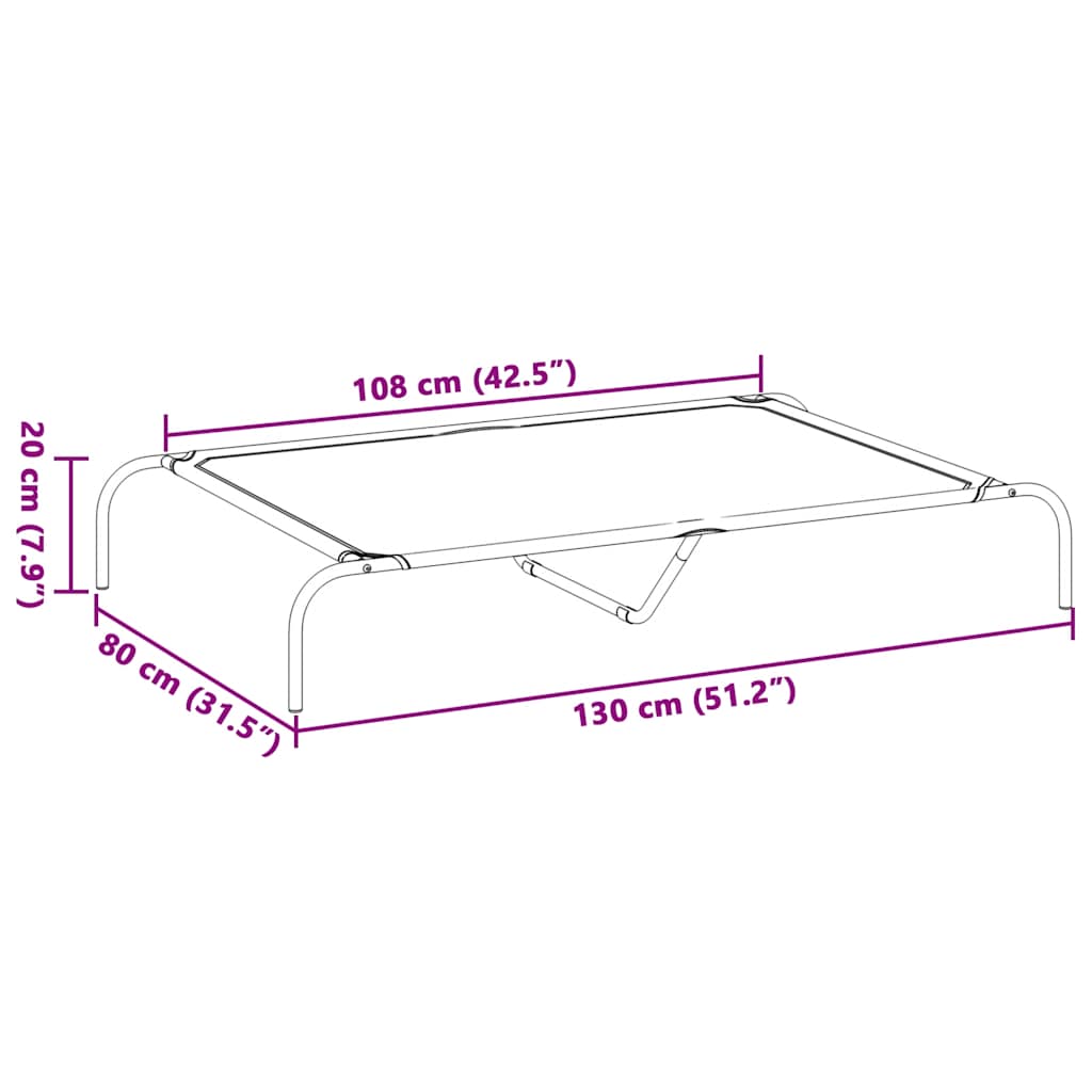 vidaXL Ανυψωμένο κρεβάτι σκύλου γκρι 130x80x20 cm Textilene και χάλυβα