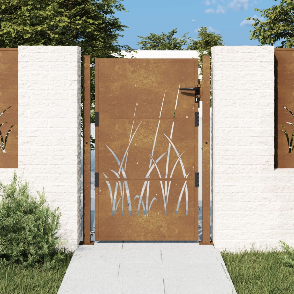 vidaXL Πύλη Κήπου με Σχέδιο Γρασίδι 105 x 155 εκ. από Ατσάλι Corten