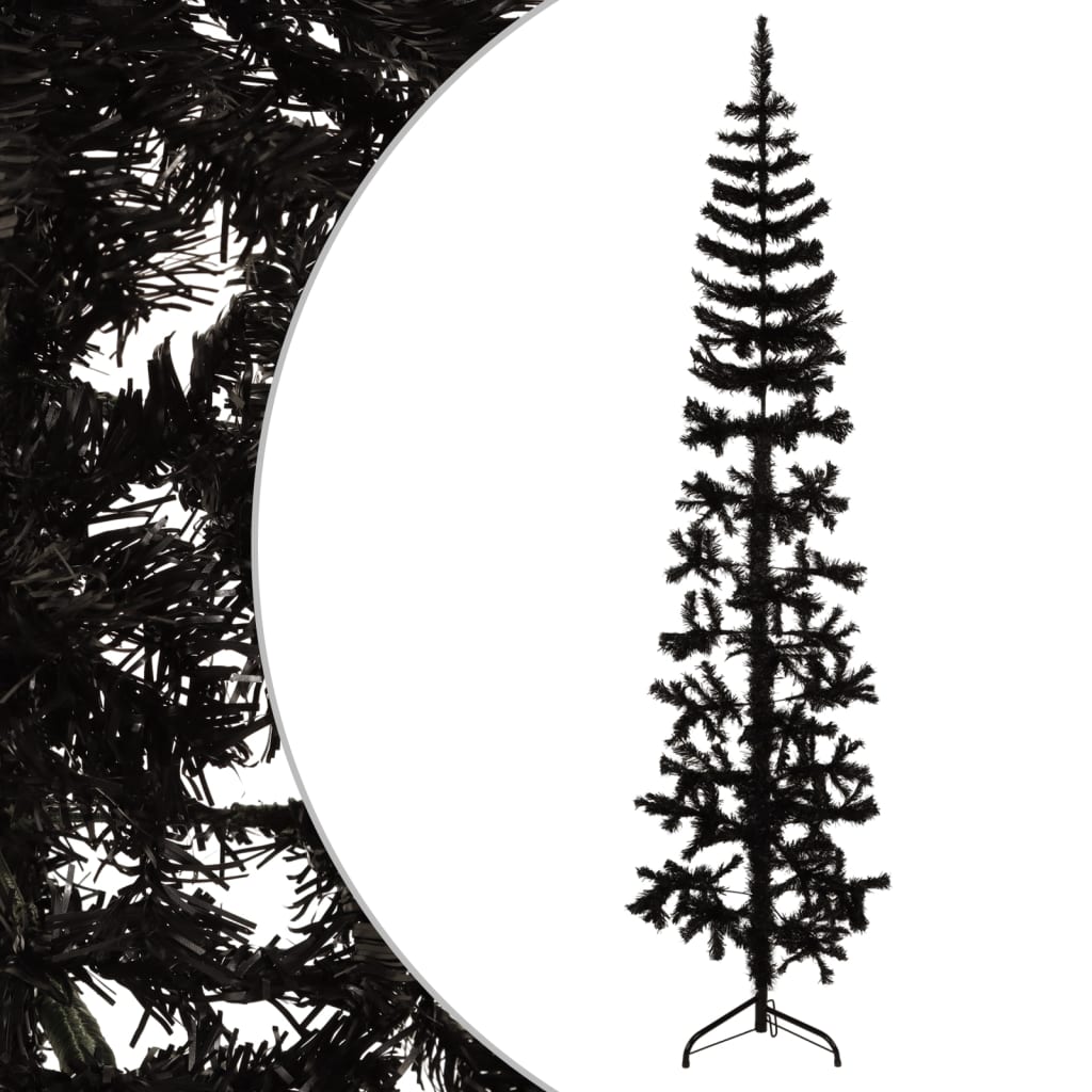 vidaXL Χριστουγεν. Δέντρο Slim Τεχνητό Μισό με Βάση Μαύρο 210 εκ.