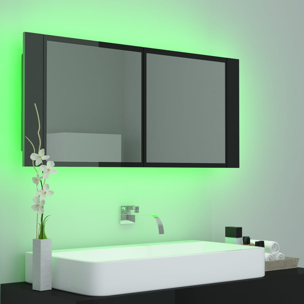 vidaXL Ντουλάπι Μπάνιου με Καθρέφτη & LED Γυαλ. Μαύρο Ακρυλικός