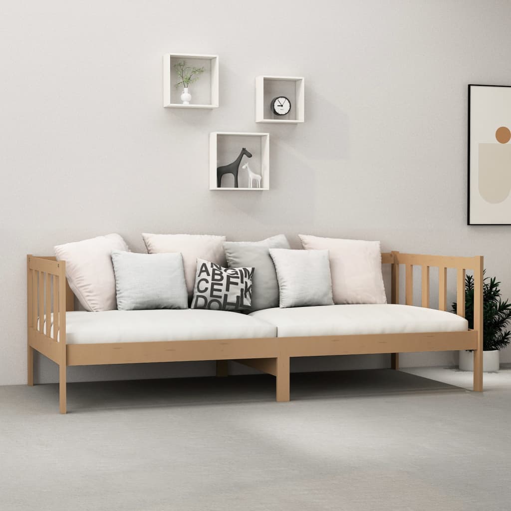 vidaXL Καναπές Κρεβάτι με Στρώμα 90 x 200 εκ. Μελί Μασίφ Ξύλο Πεύκου