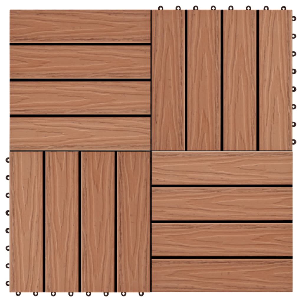 vidaXL Πλακάκια Deck 11 τεμ. Ανάγλυφα Ανοιχτό Καφέ 30x30 εκ. 1 μ² WPC