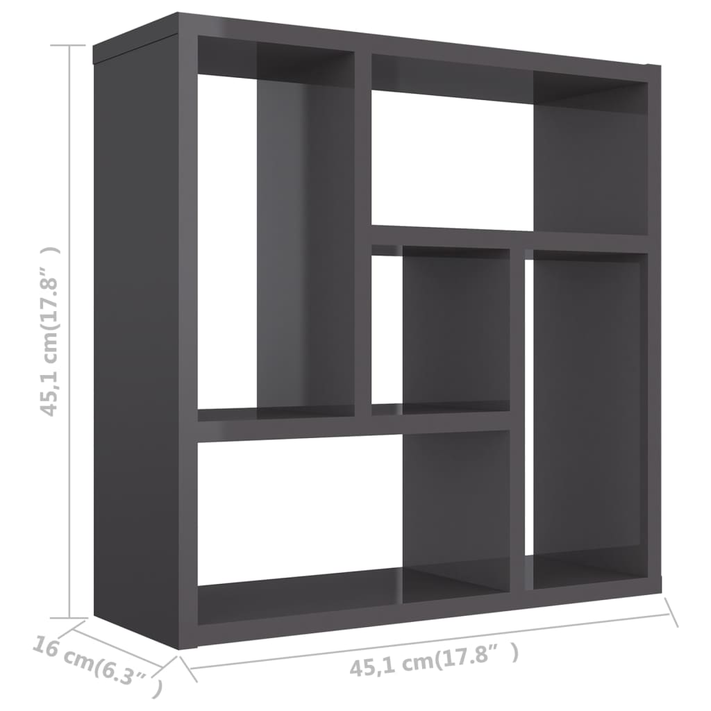 vidaXL Ραφιέρα Τοίχου Γυαλιστερό Γκρι 45,1x16x45,1 εκ. Μοριοσανίδα