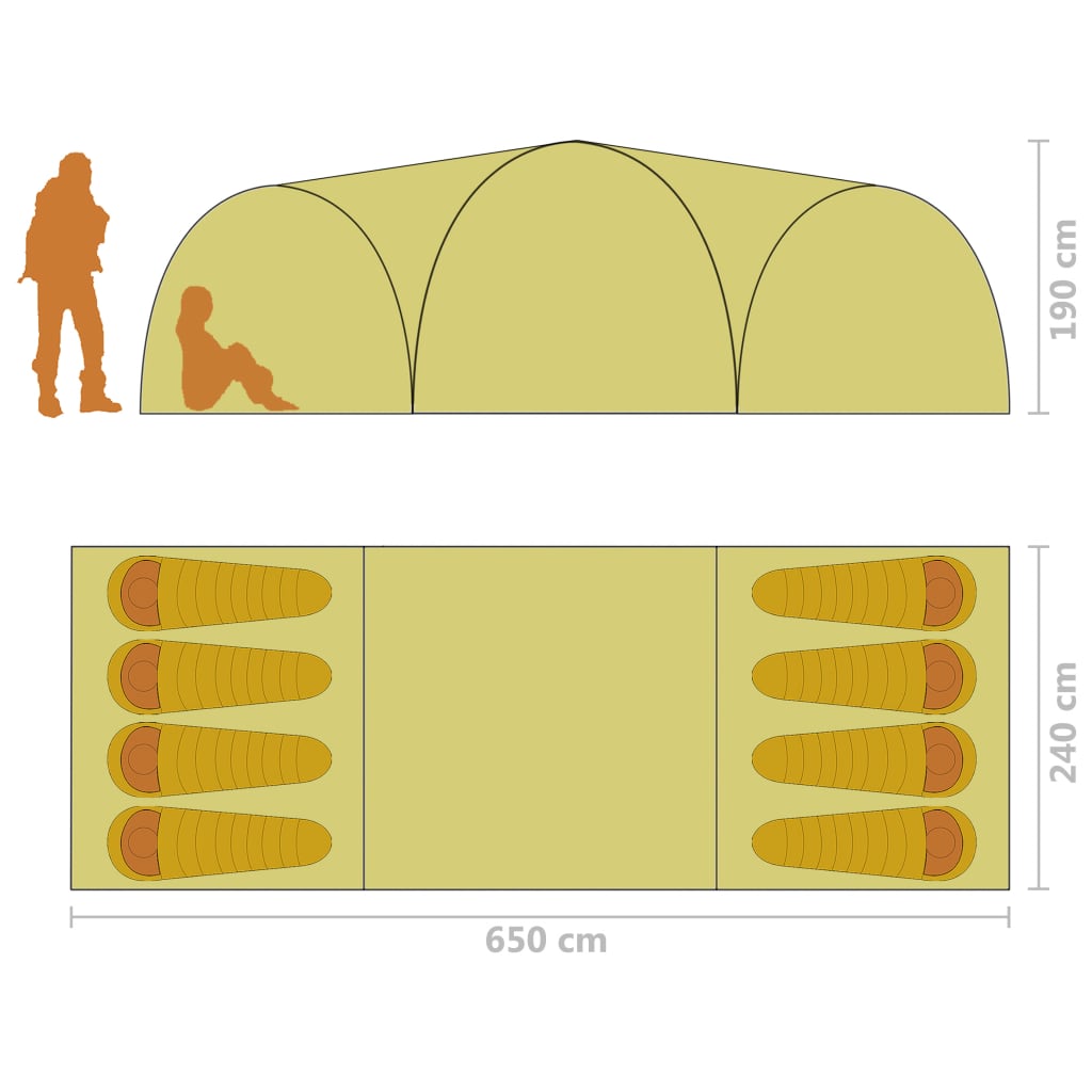 vidaXL Σκηνή Κάμπινγκ Ιγκλού 8 Ατόμων Γκρι/Πορτοκαλί 650 x 240 x 190εκ