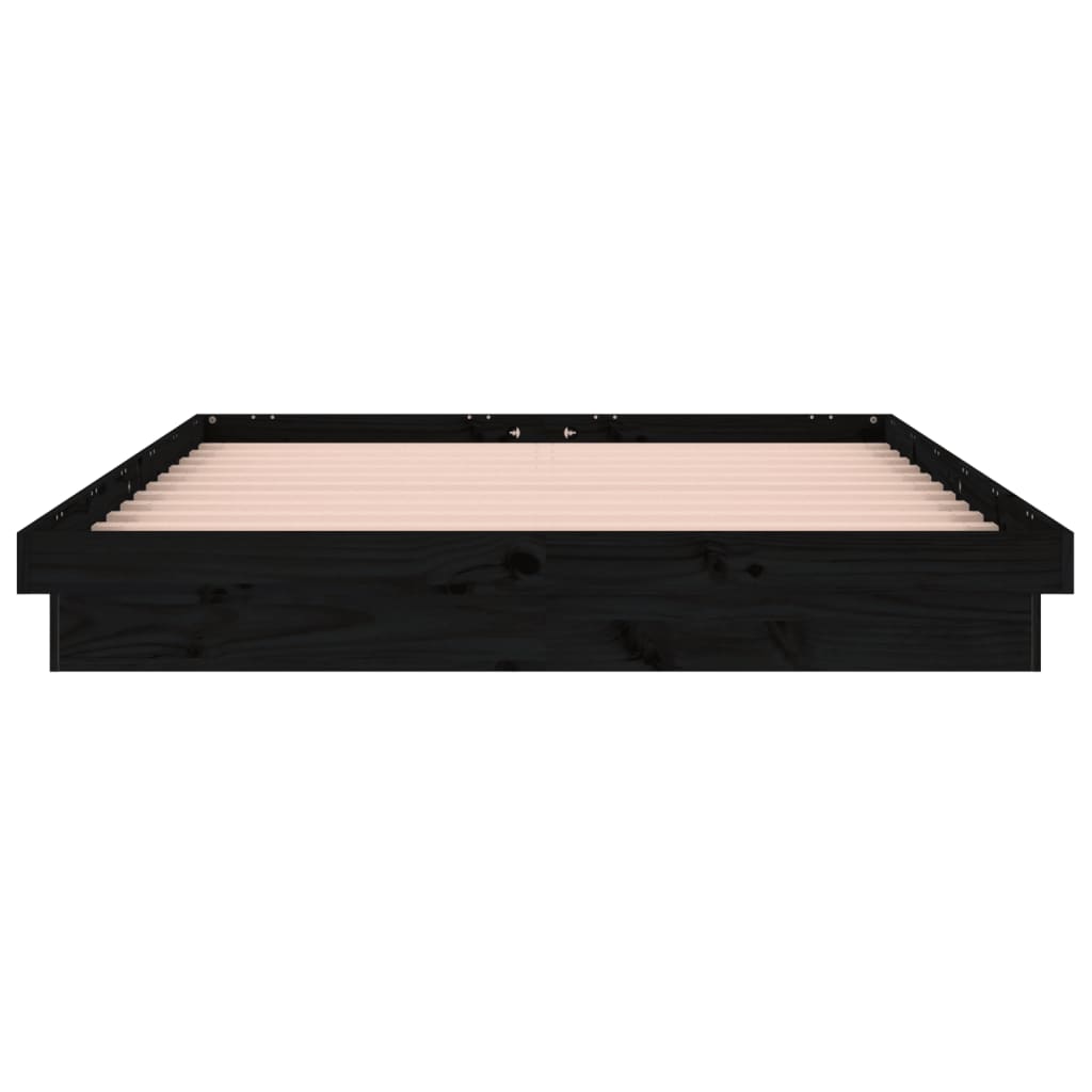 vidaXL Πλαίσιο Κρεβατιού LED Μαύρο 120x190 εκ. Μικρό Διπλό Μασίφ Ξύλο